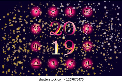 Hand-drawn zodiac signs set of horoscope symbols astrology icons collection. Horoscope for 2019 