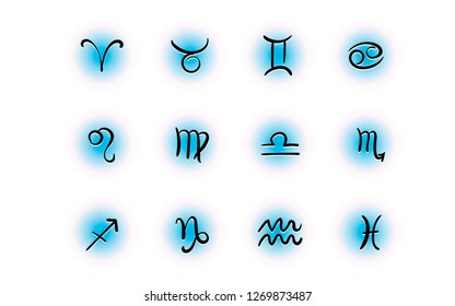 Hand-drawn zodiac signs set of horoscope symbols astrology icons collection for men, on white background