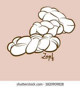 Hand-drawn Zopf bread illustration. Leavened, White, usually known in Switzerland, Germany. Vector drawing series.