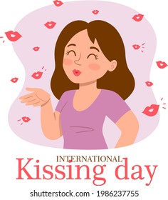 hand-drew international kissing day illustration with a woman.International Day of Kissing Banner Vector. love couple, love, kiss, relationship.Vector design. EPS 10
