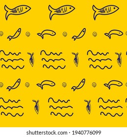 handdrowing fishes doodle seamless pattern