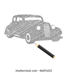 Hand-drown car sketch, vector illustration