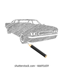 Hand-drown car sketch, vector illustration