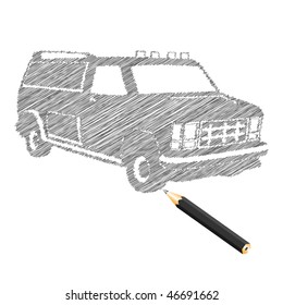 Hand-drown car sketch, vector illustration