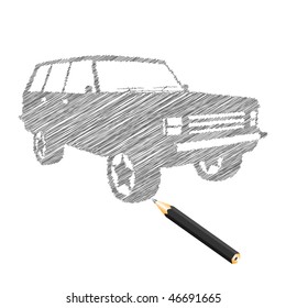 Hand-drown car sketch, vector illustration