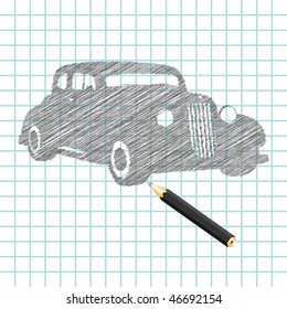 Hand-drown car sketch, vector illustration