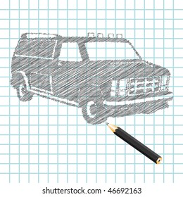 Hand-drown car sketch, vector illustration