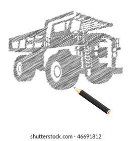 Hand-drown cargo truck sketch, vector illustration