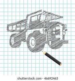 Hand-drown cargo truck sketch, vector illustration