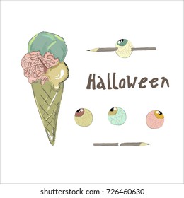 Handdrown Colorful objects for creator Halloween cards and invitation.