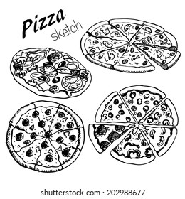 hand-drown  pizza on isolated background