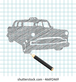 Hand-drown taxi car sketch, vector illustration