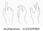 handdrown vector outline and contour illustration of hands with fingers in different gestures  with open palms 