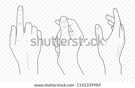 handdrown vector outline and contour illustration of hands with fingers in different gestures  with open palms 