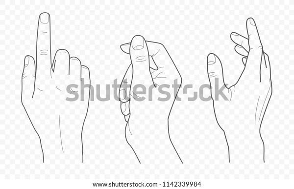 handdrown vector
outline and contour illustration of hands with fingers in different
gestures  with open palms
