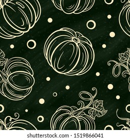 Hand-drown vector pumpkin seamless pattern on a chalkboard background.