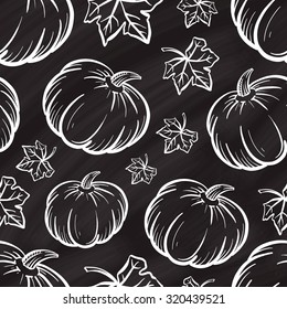 Hand-drown Vector Pumpkin Seamless Pattern On A Chalk Background.