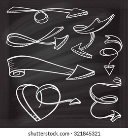 Handdrown vector sketches of twisted arrows on a check background