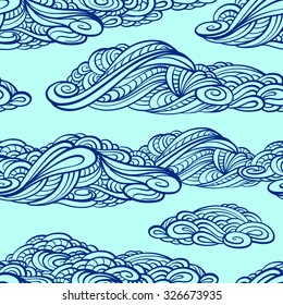 Hand-drown zendoodle style clouds. Vector seamless pattern.