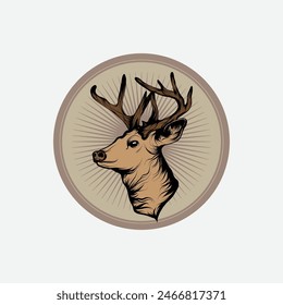Handeawn Deer Head Sun Ray Concept Vector Design Illustration