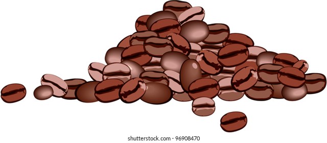 a handful of coffee beans on white background