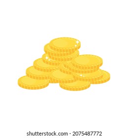 A handful of coins, a lot of gold money. Vector illustration, flat minimal cartoon color realistic design isolated on white background, eps 10.