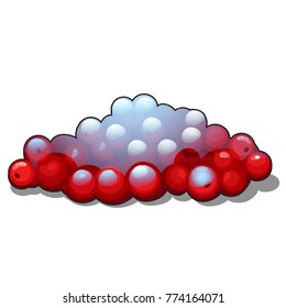 A handful of frozen red berries isolated on white background. Healthy and delicious organic fitness nutrition. Vector cartoon close-up illustration.