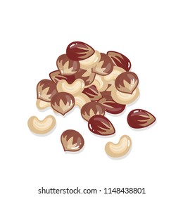 Handful of nuts on white background