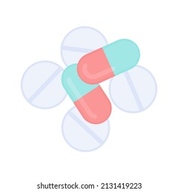 Handful of pills and vitamins. Prescription medication. Medicine and healthcare concept. Vector illustration