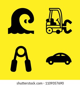 handgrip, wave, touring car and forklift vector icon set. Sample icons set for web and graphic design
