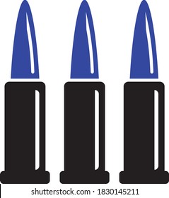Handgun-Schusswaffen-Konzept, Haufen Ammo auf weißem Hintergrund, runde Zylinderampulle, Vektorsymbol-Design, Strafuntersuchungszeichen