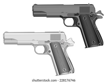 handgun, gun, weapon light gray and dark gray variants. Vector illustration, you can easily change the color and size