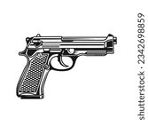 Handgun pistol vector illustration hand drawn. Pistol handgun