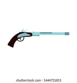 Handgun pistol weapon vector illustration isolated. Firearm revolver danger symbol cartoon art. Old trigger assault equipment game colt side