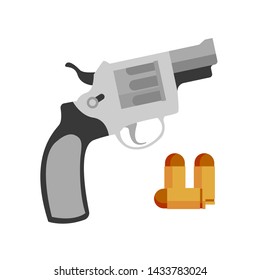 Handgun Revolver Nagant And Pistol Bullet Vector. Vintage Retro Handgun Gun Weapon Hunting Shooter Or Protection Device. Firearm Automatic Danger Ammunition Flat Cartoon Illustration
