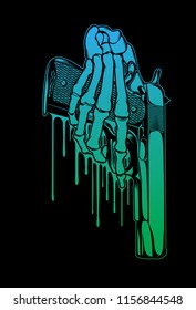 Handgun with skeleton hand Vector Illustration. Suitable for graphic element, apparel, and other design needs. Non-Layered