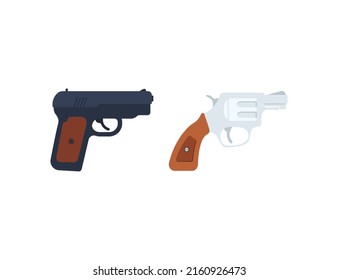 Handgun Vector Emoji Set Illustrations. Pistol Emoticons