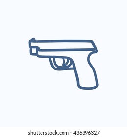 Icono de esbozo de vector de arma aislado en el fondo. Icono de arma de mano dibujada. Icono de esbozo de arma de fuego para infografía, sitio web o aplicación.