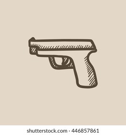 Handgun Vector Sketch Icon Isolated On Background. Hand Drawn Handgun Icon. Handgun Sketch Icon For Infographic, Website Or App.