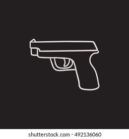 Icono de esbozo de vector de arma aislado en el fondo. Icono de arma de mano dibujada. Icono de esbozo de arma de fuego para infografía, sitio web o aplicación.