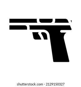 Waffenglyph-Vektorgrafik mit Handfeuerwaffen. Waffenschild mit Handfeuerwaffen. isoliertes Kontursymbol