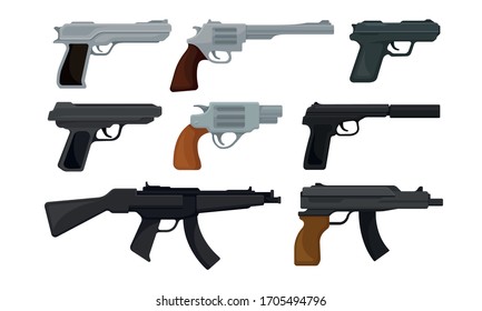 Handguns or Pistol Models with Firing Trigger for Hunting Vector Set