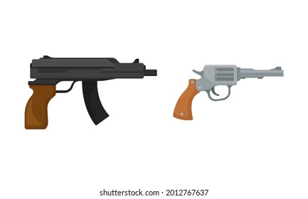 Handguns or Pistol Models with Firing Trigger for Hunting Vector Set