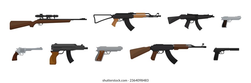 Handguns or Pistol Models with Firing Trigger for Hunting Vector Set