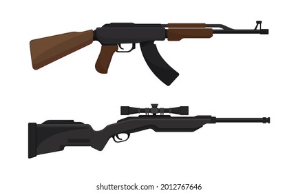 Handguns or Rifle Models with Firing Trigger for Hunting Vector Set