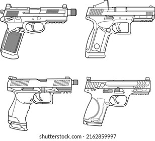 Handguns - set of different guns, pistols. Tactical combat weapon, army accessories.