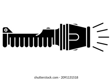 A hand-held autonomous flashlight with an original design for night lighting. Pocket flashlight for mobile light. Vector icon, glyph, isolated