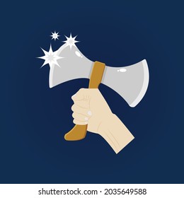 hand-held ax illustration and logo