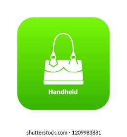 Handheld bag icon green vector isolated on white background