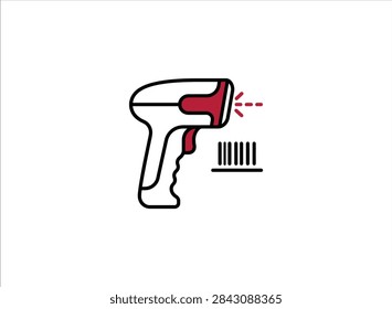 Handheld barcode scanner reader device line art vector icon